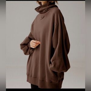 NAP Loungewear Oversize Boxy Turtleneck Chocolate Brown Sweatshirt S